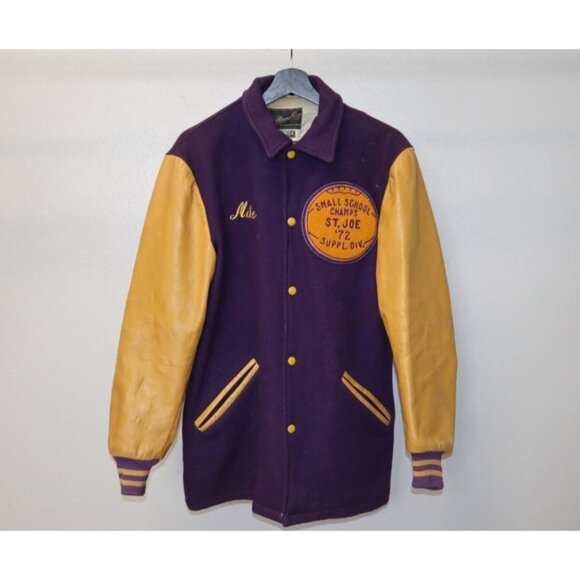 Vintage 70s William Loop Varsity Leather Jacket Sz 38 St. Joe Champs - Picture 12 of 14